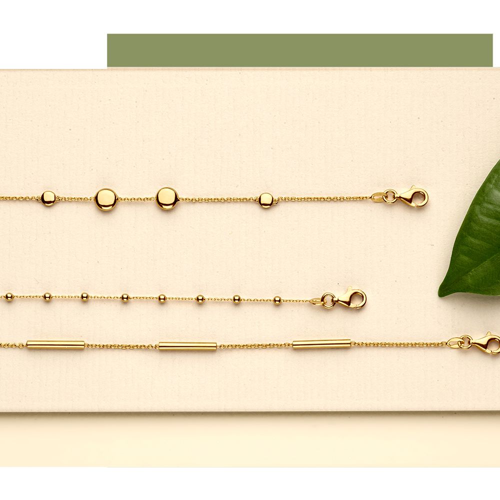 Bracciale in Oro con Sferette - Oro Giallo 14 Carati, Elegante Bracciale da Donna, 19 cm