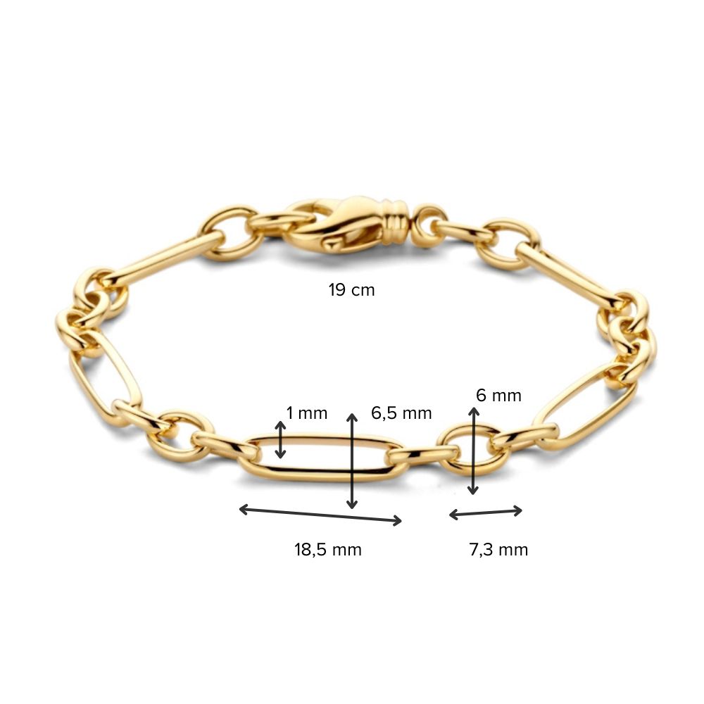 Bracciale a Maglie in Oro Giallo con Maglie Alternate e Lussuosa Chiusura a Moschettone – Oro 14 Carati, Bracciale Elegante per Donna