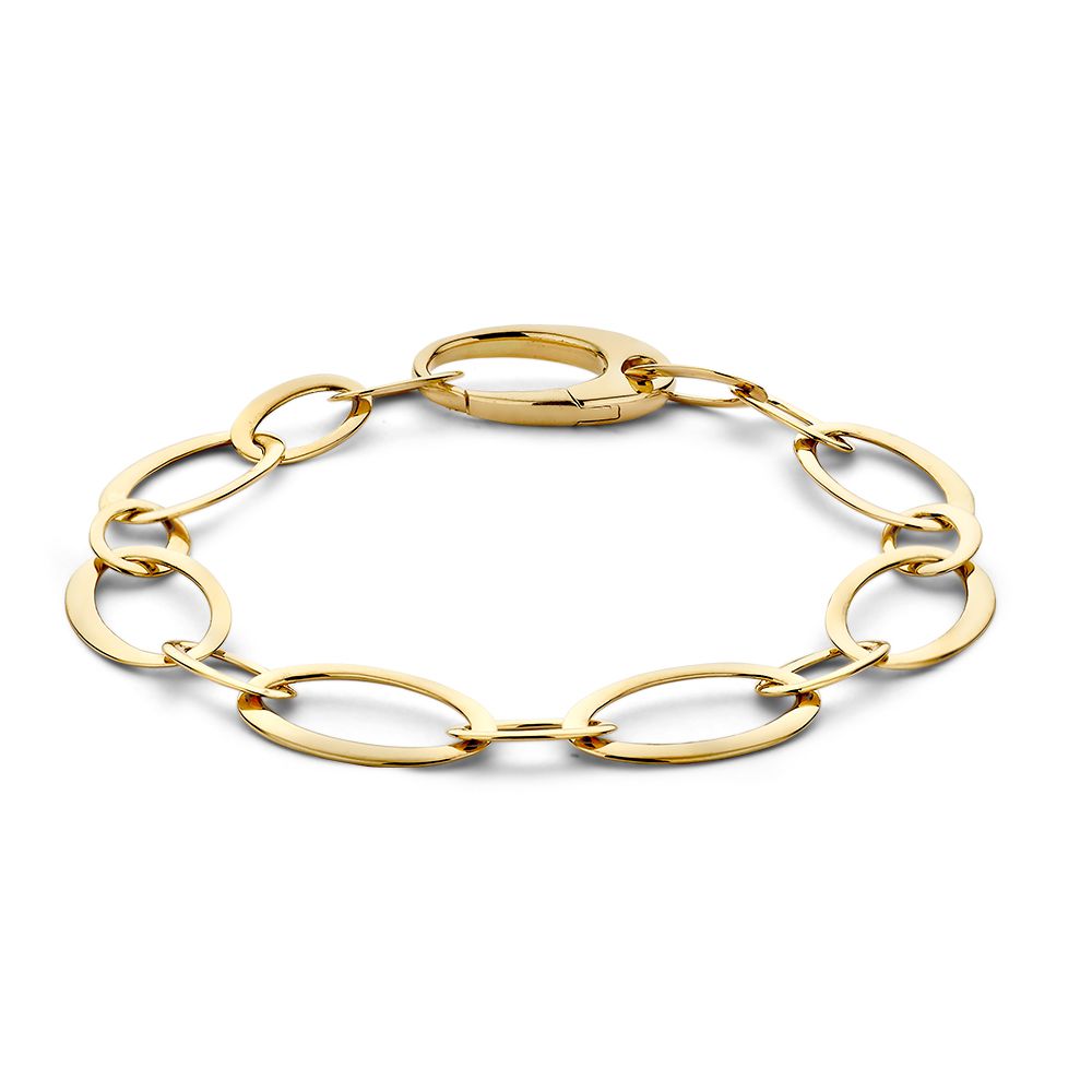 Bracciale in oro giallo con maglie piatte, 14 carati, lungo 20 cm.