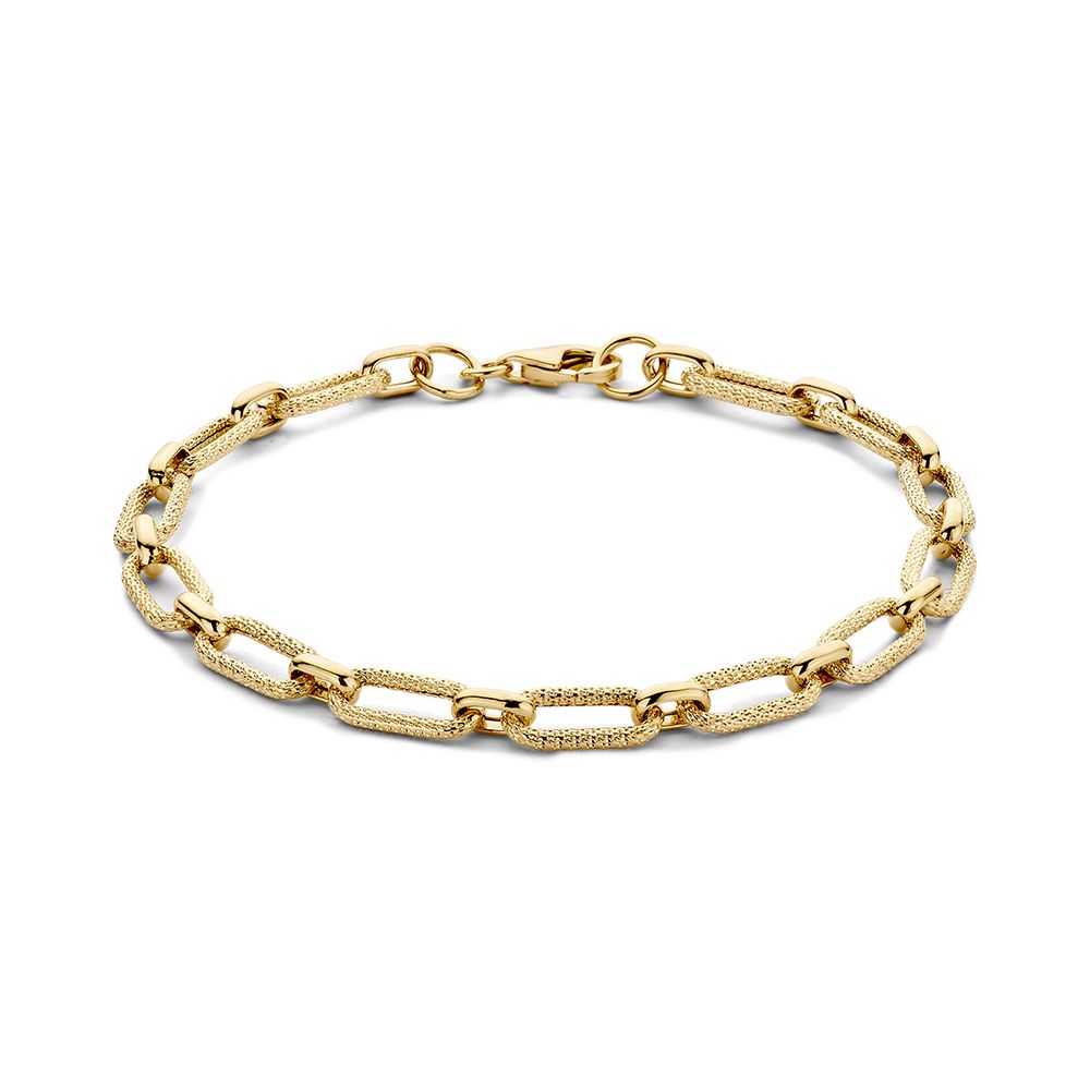 Geelgouden Schakelarmband met Bewerkte Schakels, 14 Karaat, 4,0 gr, 19 cm