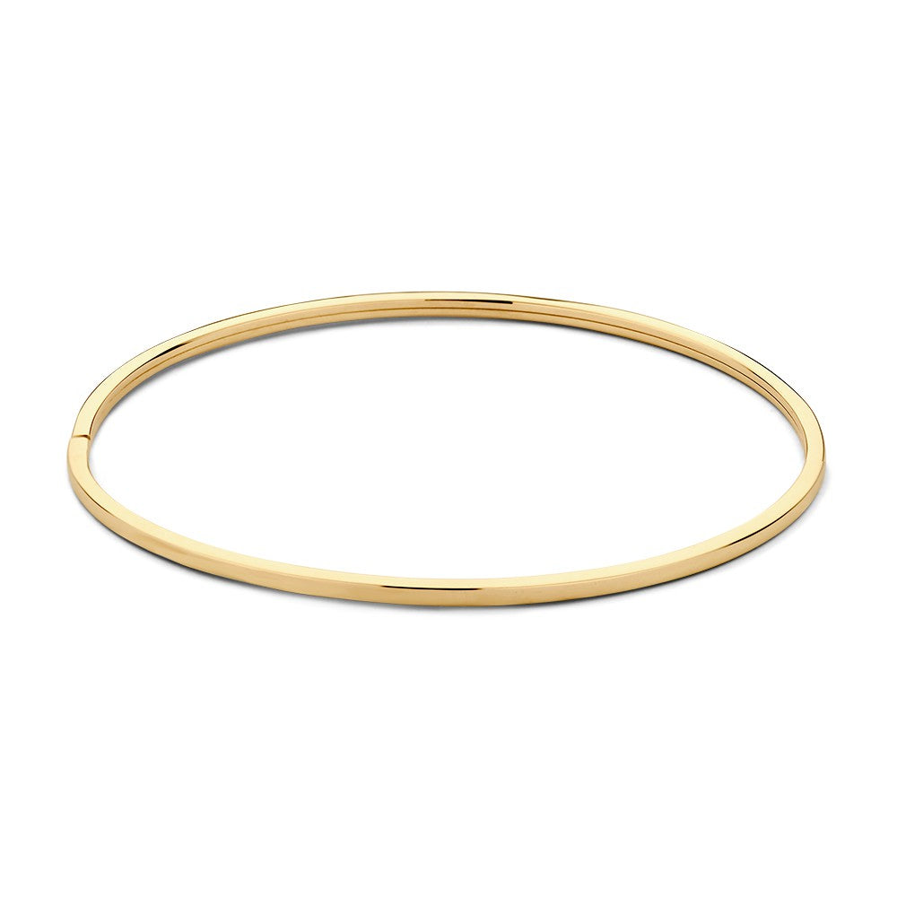Bracciale bangle in oro giallo 14 carati, design semplice e lucido.