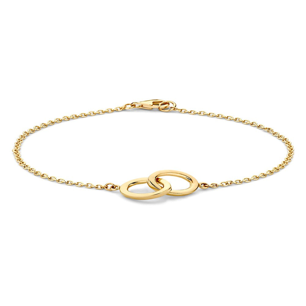 Bracciale in oro con maglie ovali collegate, finitura lucida e chiusura a moschettone.
