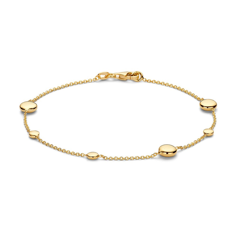 Bracciale in oro giallo 14 carati con elementi rotondi e design giocoso.