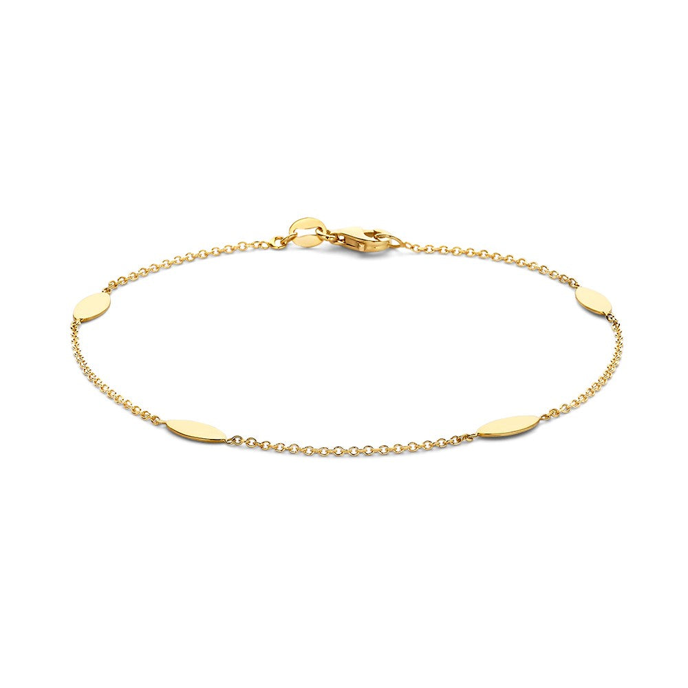 Bracciale in oro giallo con elementi ovali, realizzato in oro 14 carati.