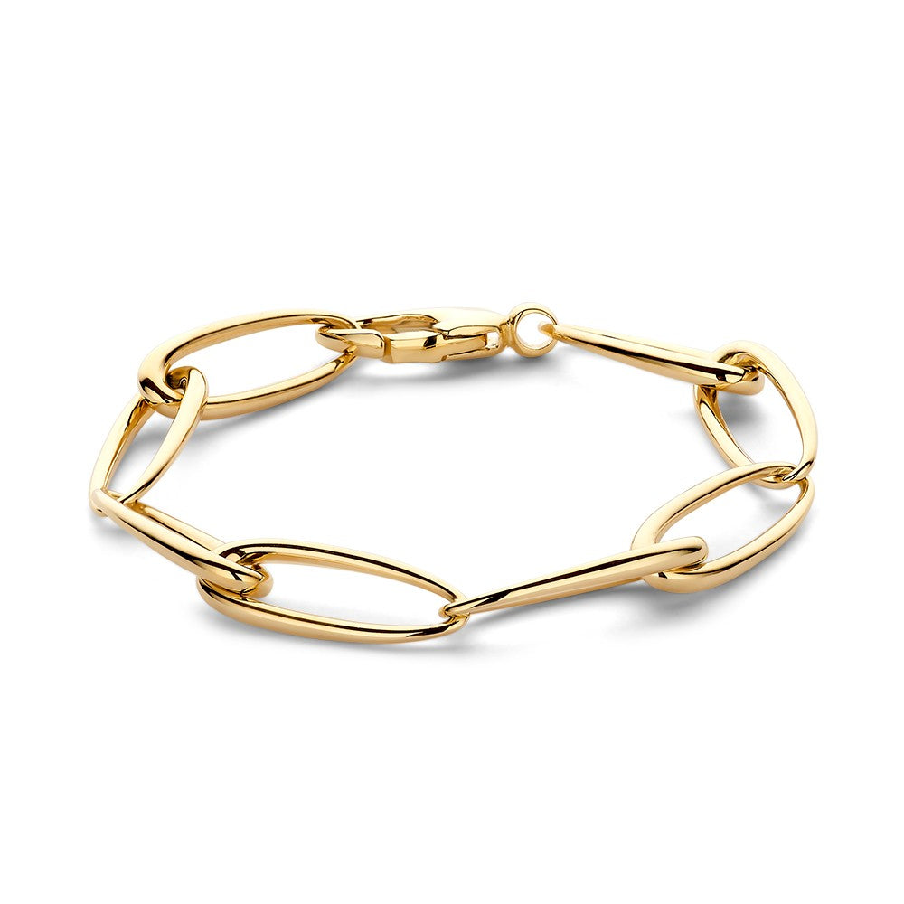Bracciale in oro giallo con maglie asimmetriche in oro 14 carati.