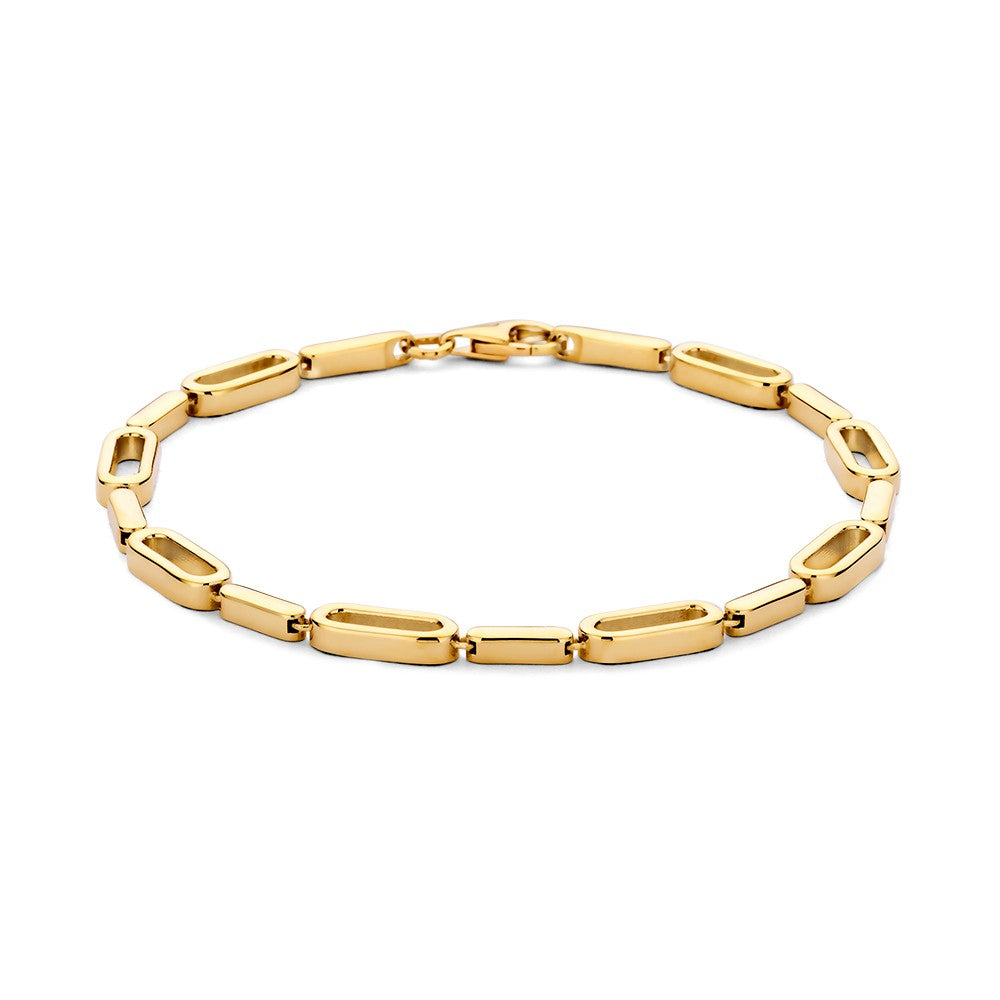 Bracciale in oro giallo con maglie ovali e rettangolari, finitura lucida.