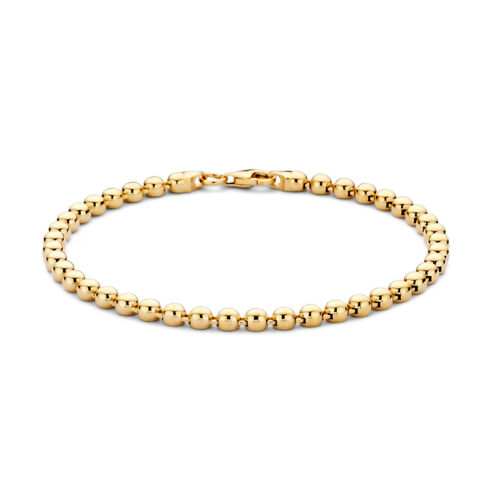 Bracciale in oro giallo con pallini dorati, design semplice e raffinato.