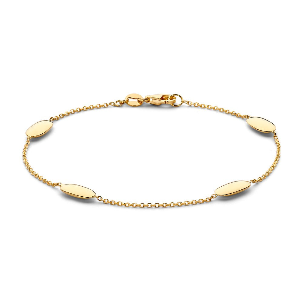 Bracciale in oro giallo con elementi ovali alternati e chiusura a moschettone.