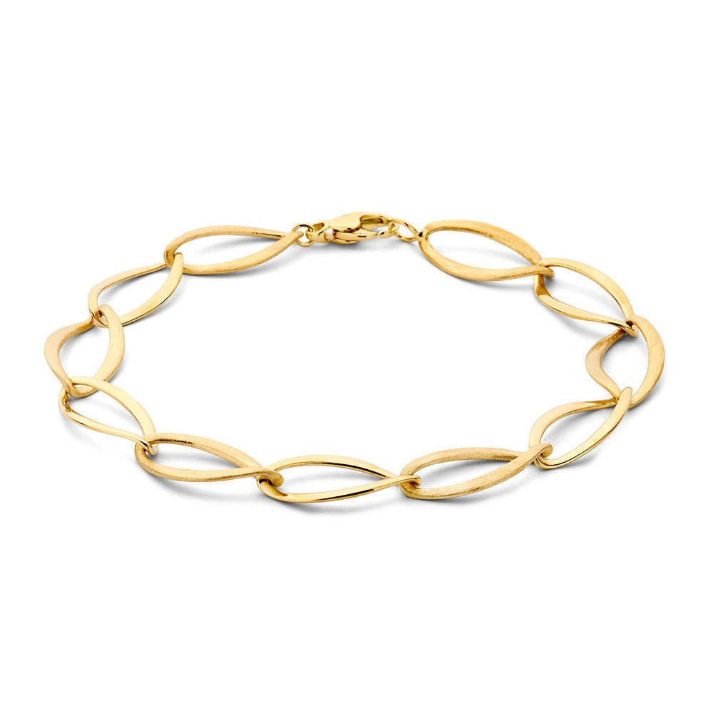 Bracciale in oro giallo con maglie ovali intrecciate.