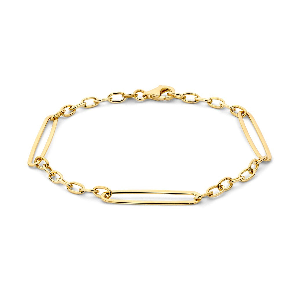 Bracciale in oro giallo con maglie ovali e barre rettangolari.