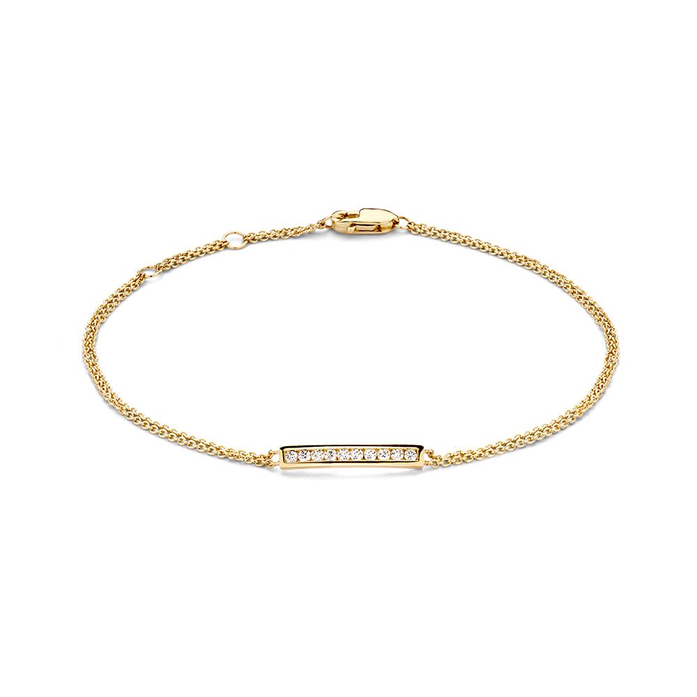 Bracciale in oro giallo 14 carati con diamanti, lunghezza 18 cm, design elegante e classico.