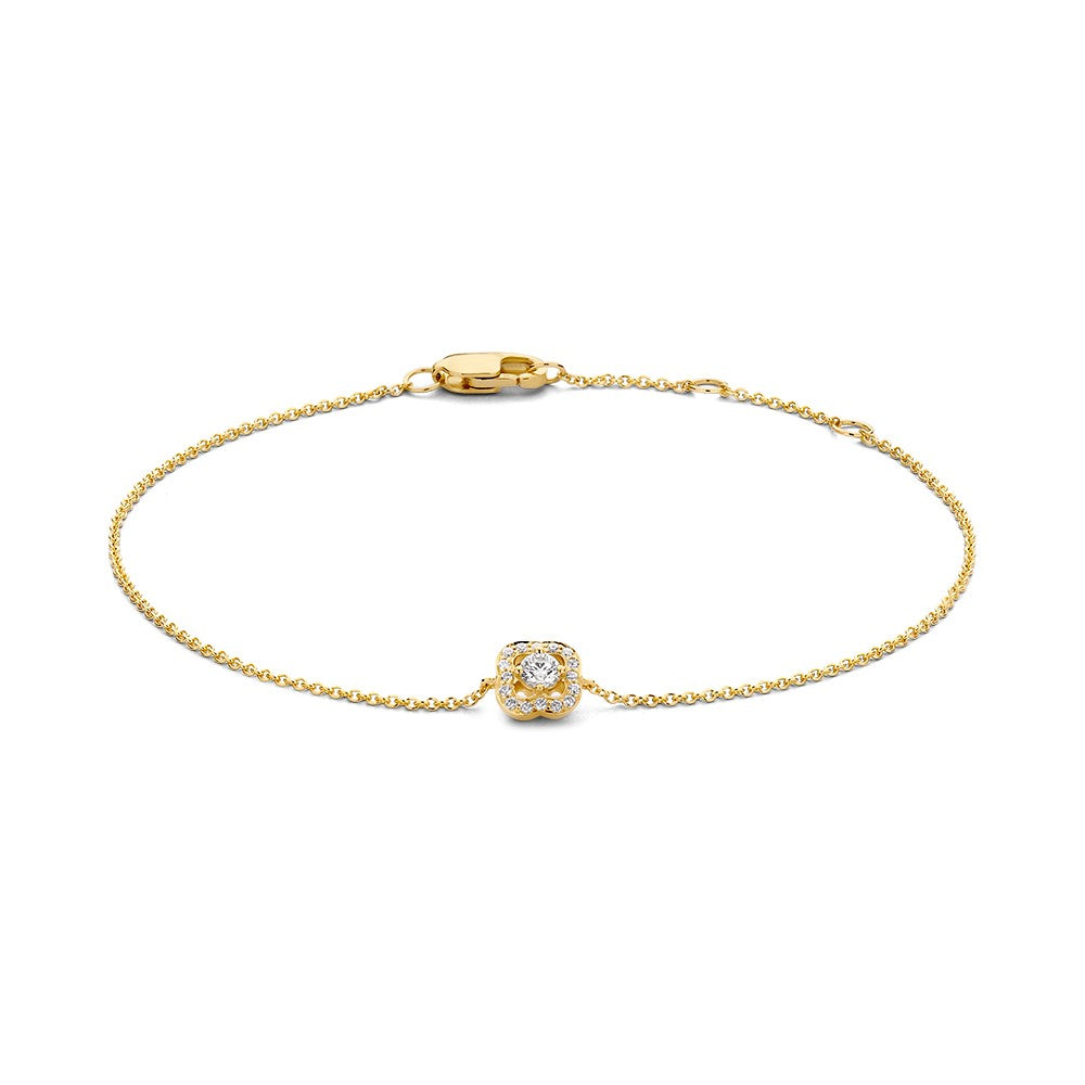 Bracciale in oro giallo 14 carati con diamante centrale da 0,14 crt, elegante e lussuoso.