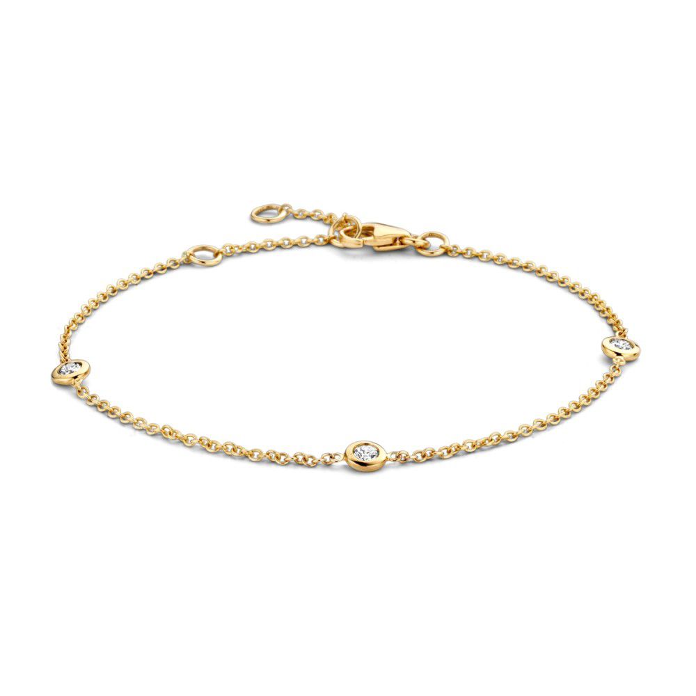 Bracciale in oro giallo con diamanti brillanti da 0,15 carati, design delicato con dettagli rotondi.