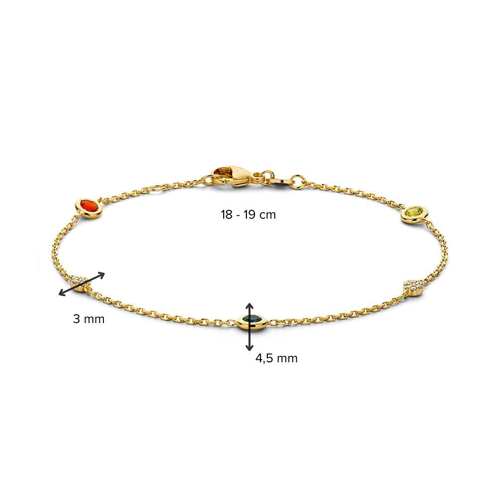 Geelgouden Armband met London Blue Topaas, Peridot, Vuur Opaal en Diamant – 14 Karaat Goud – Van der Kooij