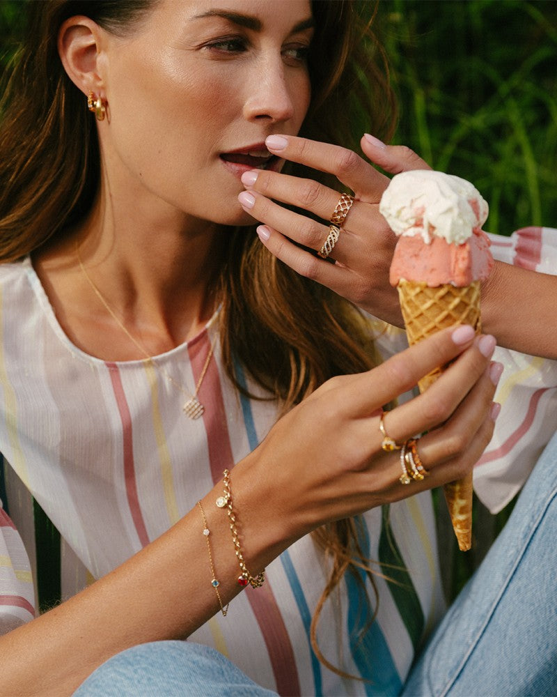 Bracciale in Oro Giallo con Topazio London Blue, Peridoto, Opale di Fuoco e Diamante – Oro 14 Carati – Van der Kooij