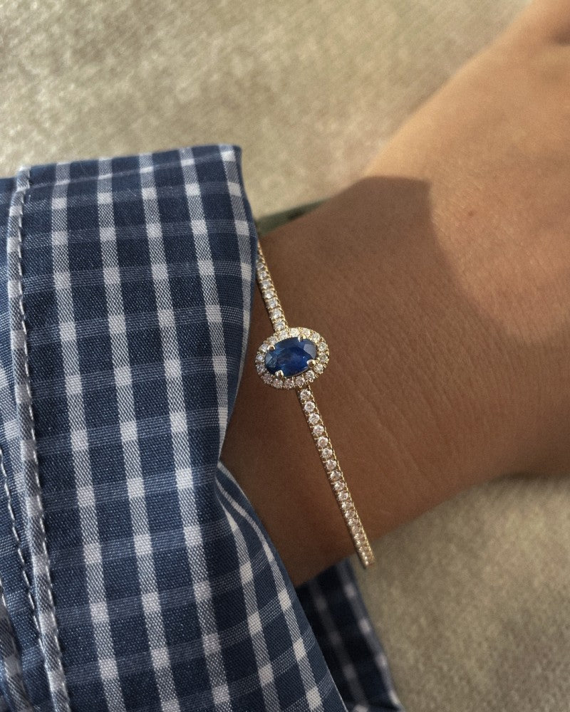 Bangle in Oro con Diamanti e Zaffiro 14 Carati, Diamanti 0,61 crt, Zaffiro 0,94 crt