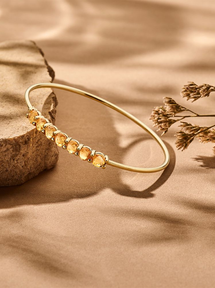 Bracciale rigido in oro giallo con citrino 14 carati, 60x50 mm, calore radiante