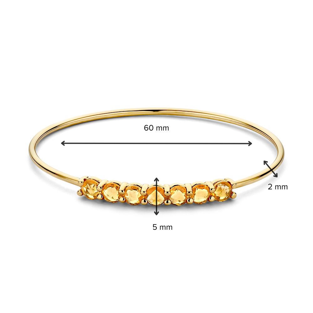 Bracciale rigido in oro giallo con citrino 14 carati, 60x50 mm, calore radiante