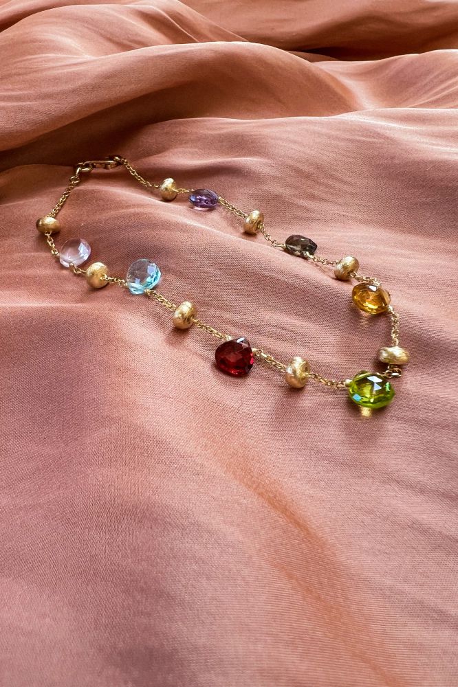 Bracciale in oro giallo con pietre preziose multicolore, oro 14 carati
