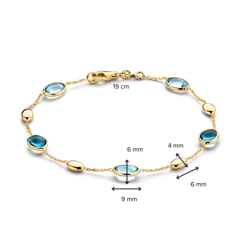Bracciale in Oro Giallo con Pietre Preziose Blu Topazio & London Blue Topazio - 14 Carati, 19 cm