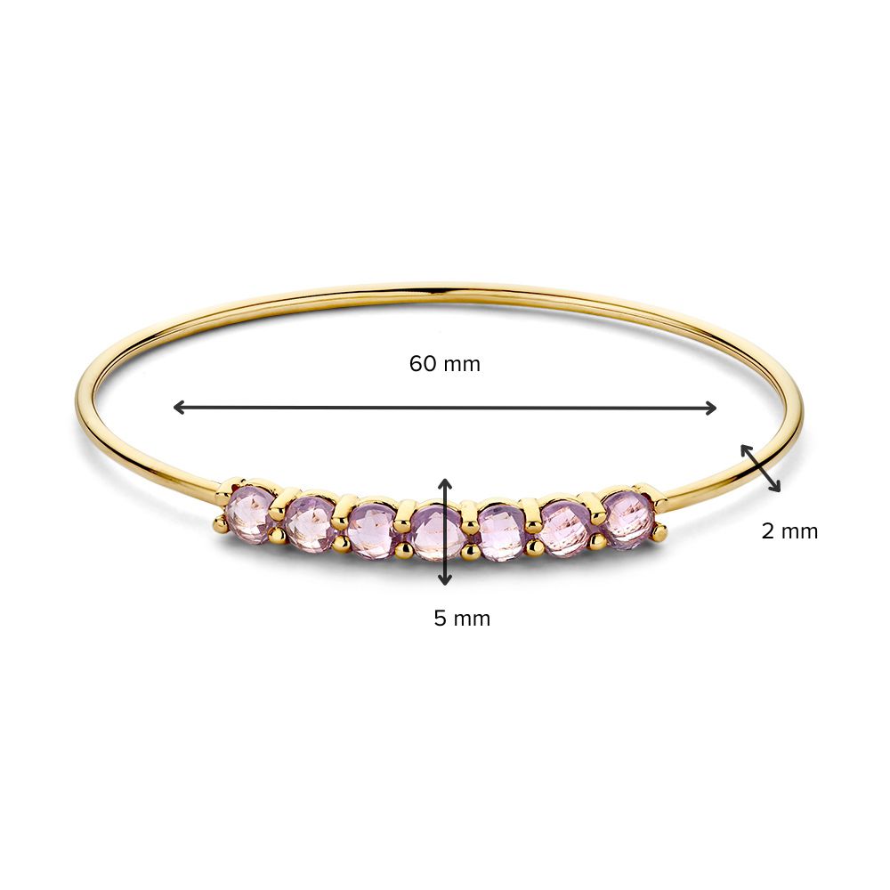 Bracciale Bangle in Oro con 7 Ametiste Sfaccettate – 14 Carati, 60 x 50 mm