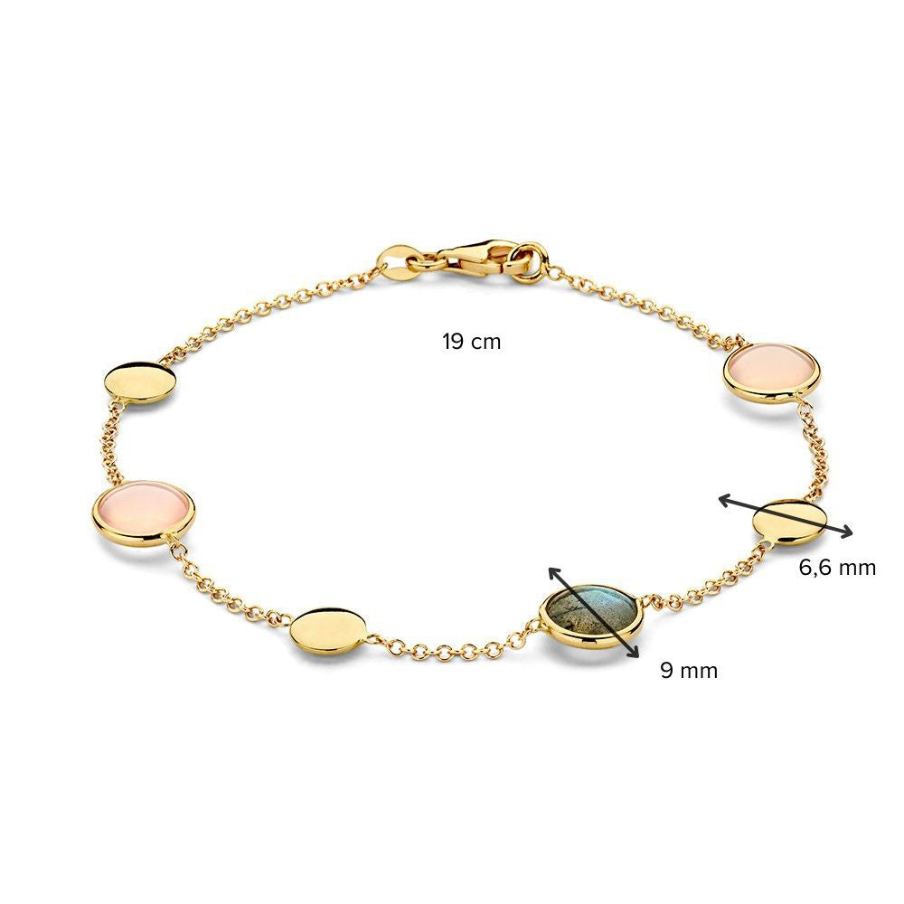 Bracciale in Oro Giallo con Labradorite e Quarzo Rosa – 14 Carati, 19 cm