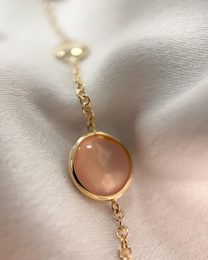 Bracciale in Oro Giallo con Labradorite e Quarzo Rosa – 14 Carati, 19 cm