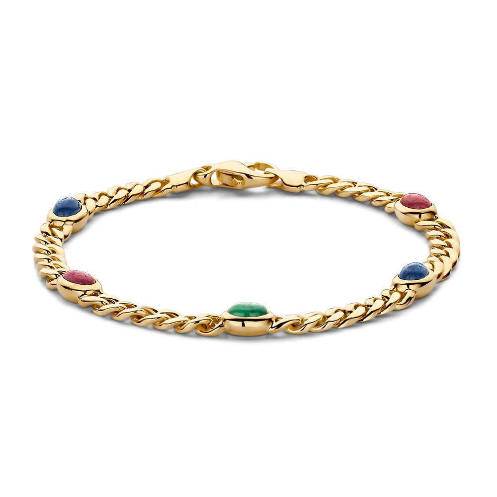 Bracciale in oro giallo con gemme colorate incastonate.