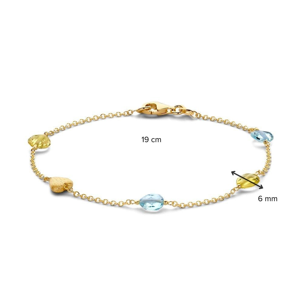 Bracciale in Oro Giallo con Quarzo Limone e Topazio Blu – 14 Carati, 19 cm