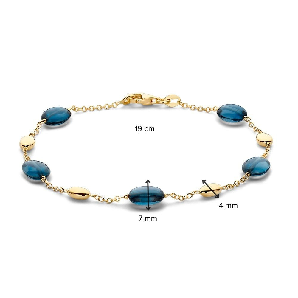 Bracciale in oro giallo con topazio blu – 14 carati, 19 cm, 7 mm