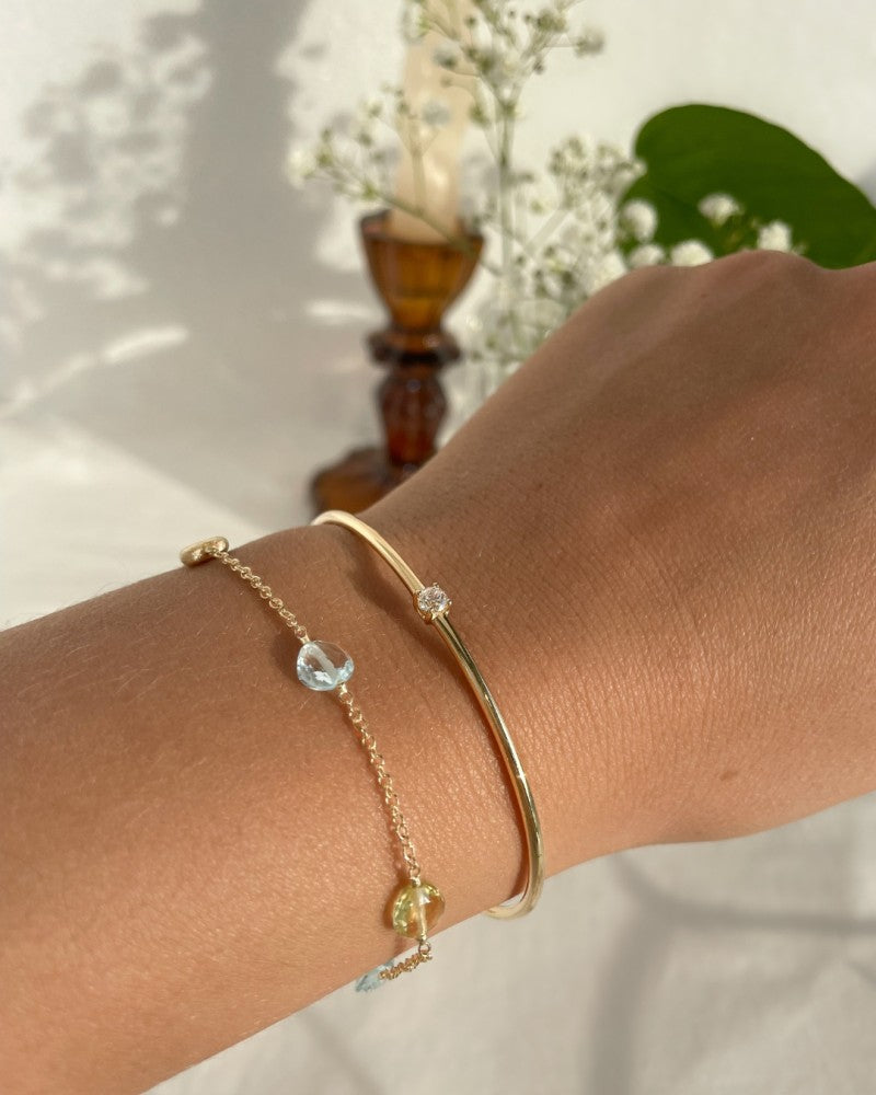 Bracciale in Oro Giallo con Quarzo Limone e Topazio Blu – 14 Carati, 19 cm