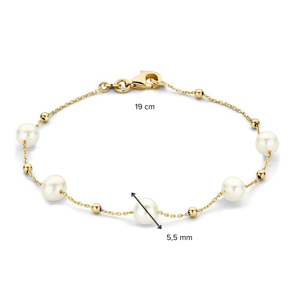 Bracciale in Oro Giallo con Perle e Sferette Dorate – Bracciale Donna 14 Carati 19 cm