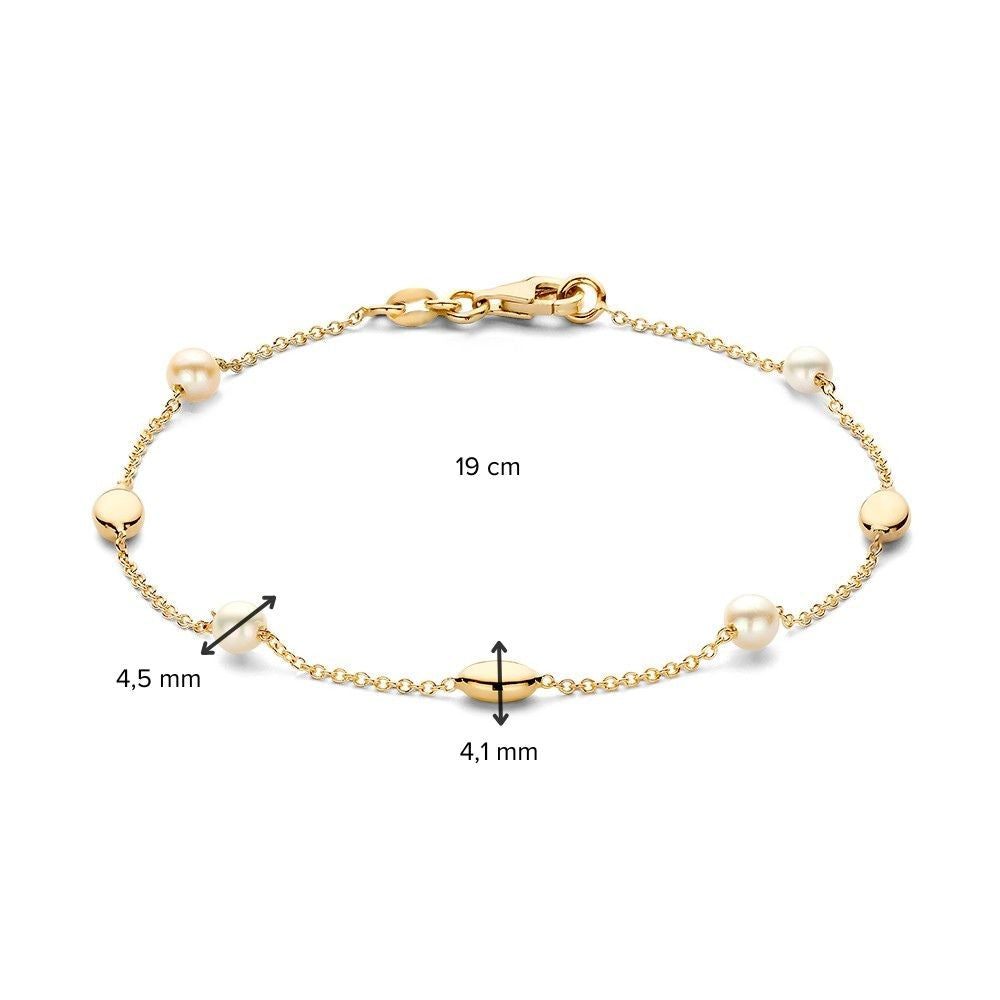 Bracciale in Oro Giallo con Perla ed Elementi in Oro – Bracciale da Donna 14 Carati 19 cm