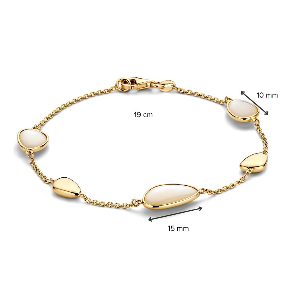 Bracciale in Oro Giallo con Madreperla ed Elementi in Oro – Bracciale da Donna 14 Carati, 19 cm