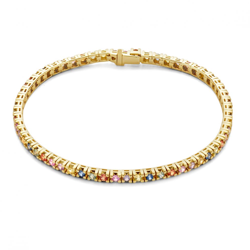 Bracciale Tennis in Oro Giallo con Zaffiri Arcobaleno – Bracciale da Donna 14 Carati 3.65 ct