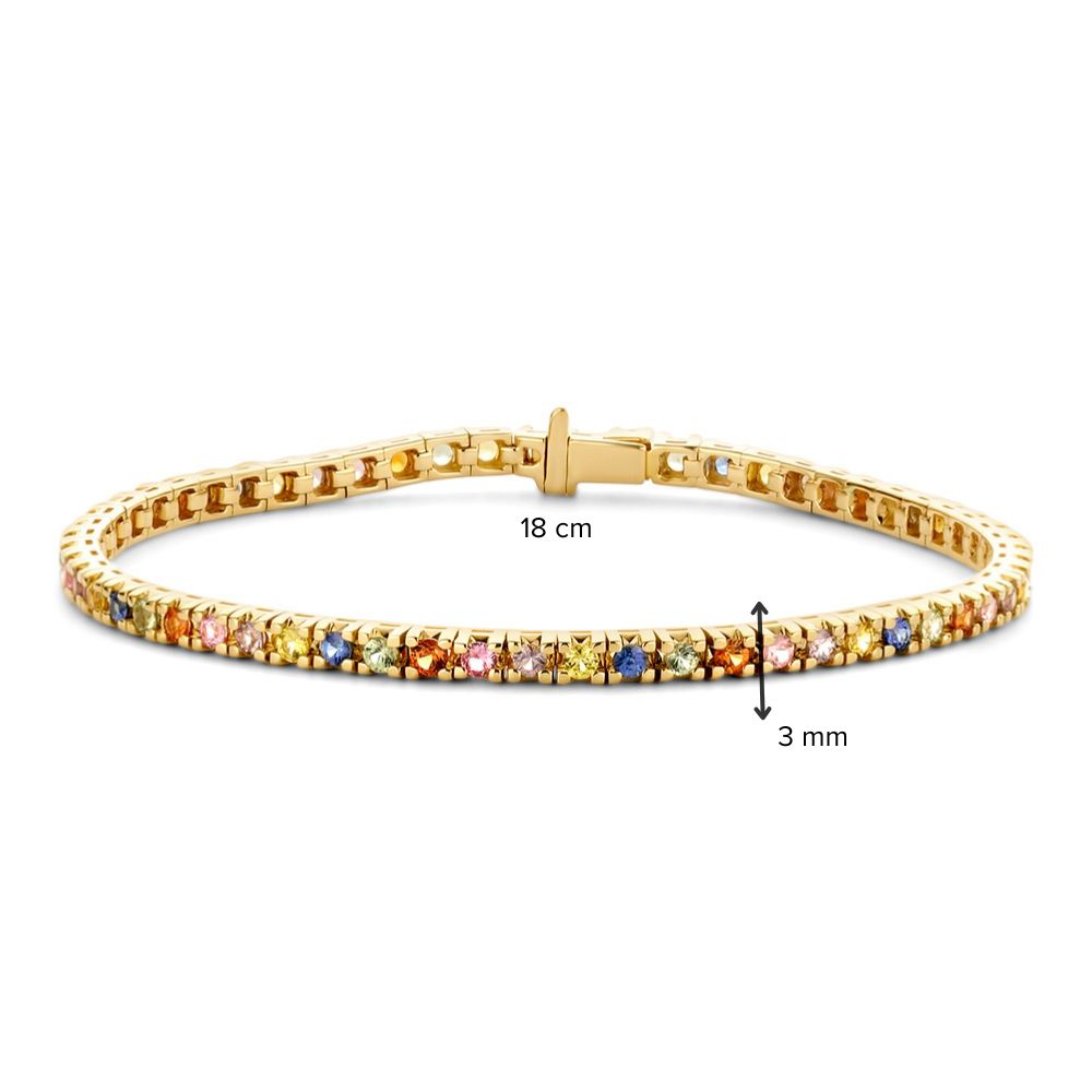 Bracciale Tennis in Oro Giallo con Zaffiri Arcobaleno – Bracciale da Donna 14 Carati 3.65 ct
