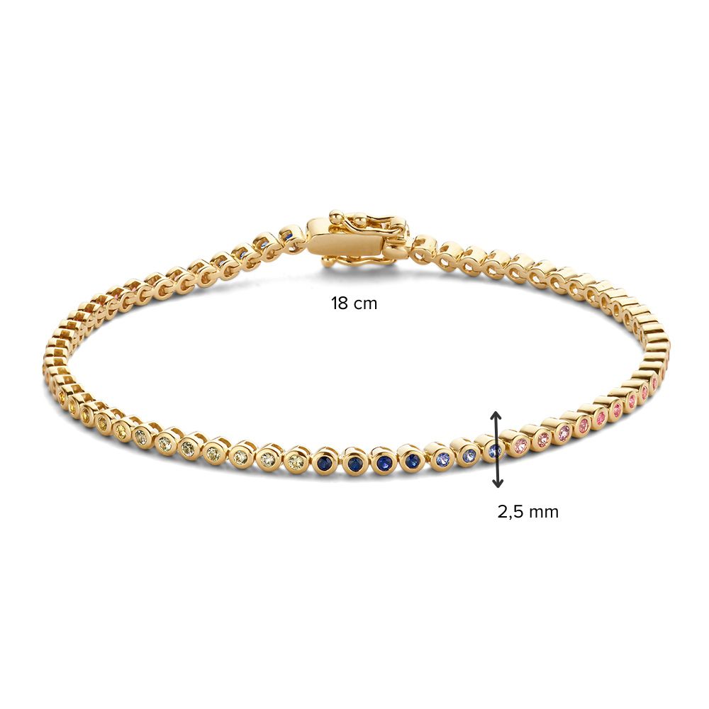Bracciale Tennis con Zaffiro Multicolore – Bracciale da Donna in Oro Giallo 14 Carati 1,65 ct