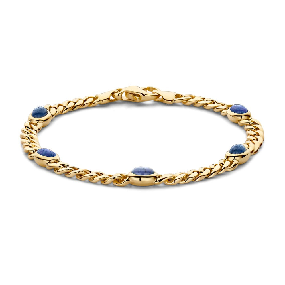 Bracciale in oro giallo con zaffiri incastonati, design a catena.