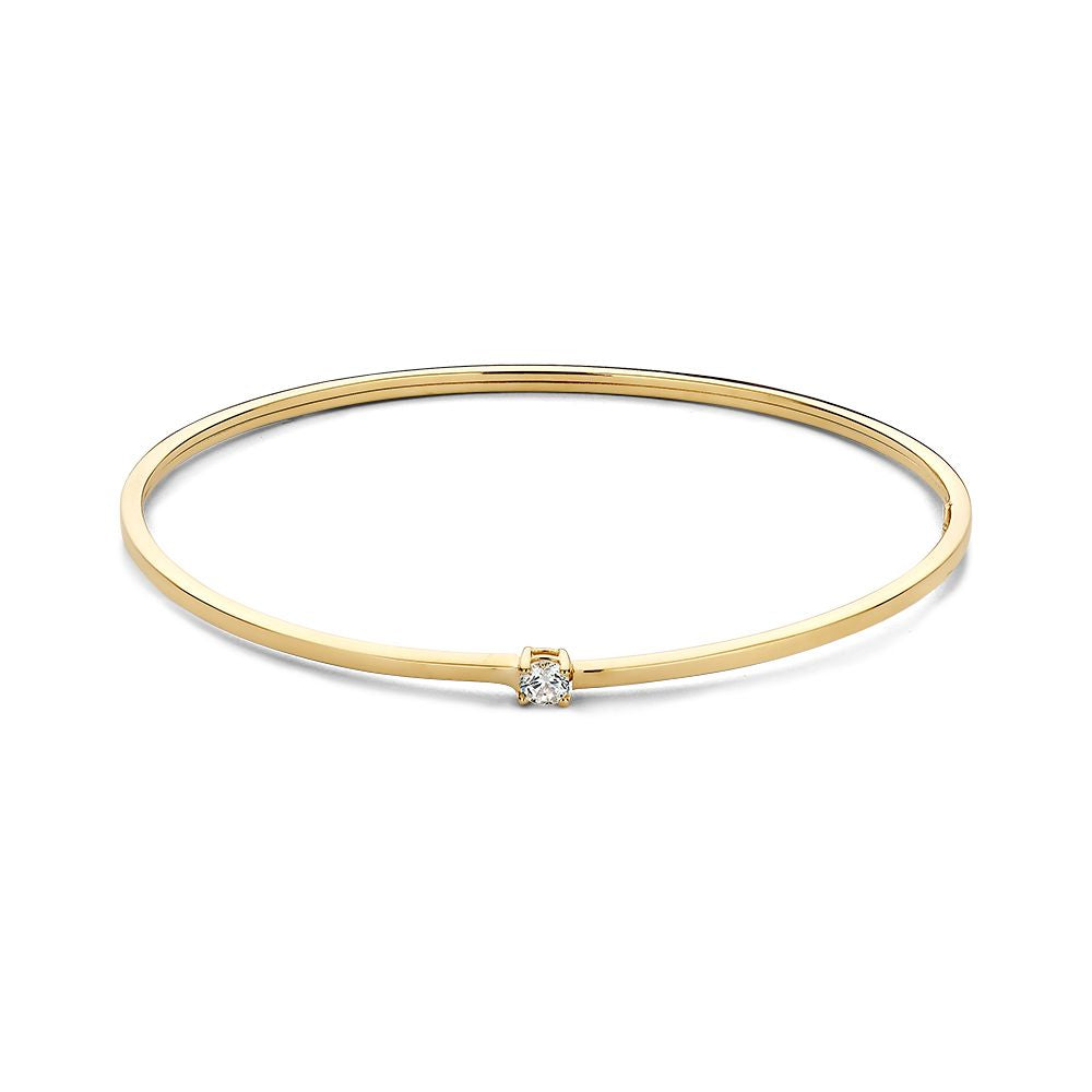 Bracciale in oro giallo 14 carati con zircone, design semplice e sottile, lunghezza 19 cm.