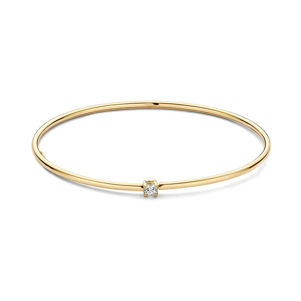 Bracciale in oro giallo con zircone, design semplice e sottile, diametro di 19 cm.