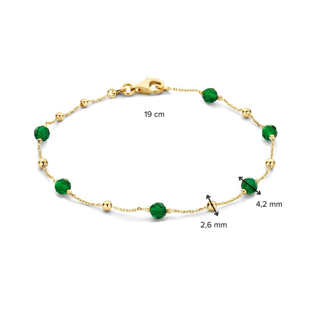 Bracciale in Oro Giallo con Sferette di Zirconia Verde Scuro – Bracciale Donna 14 Carati 19 cm