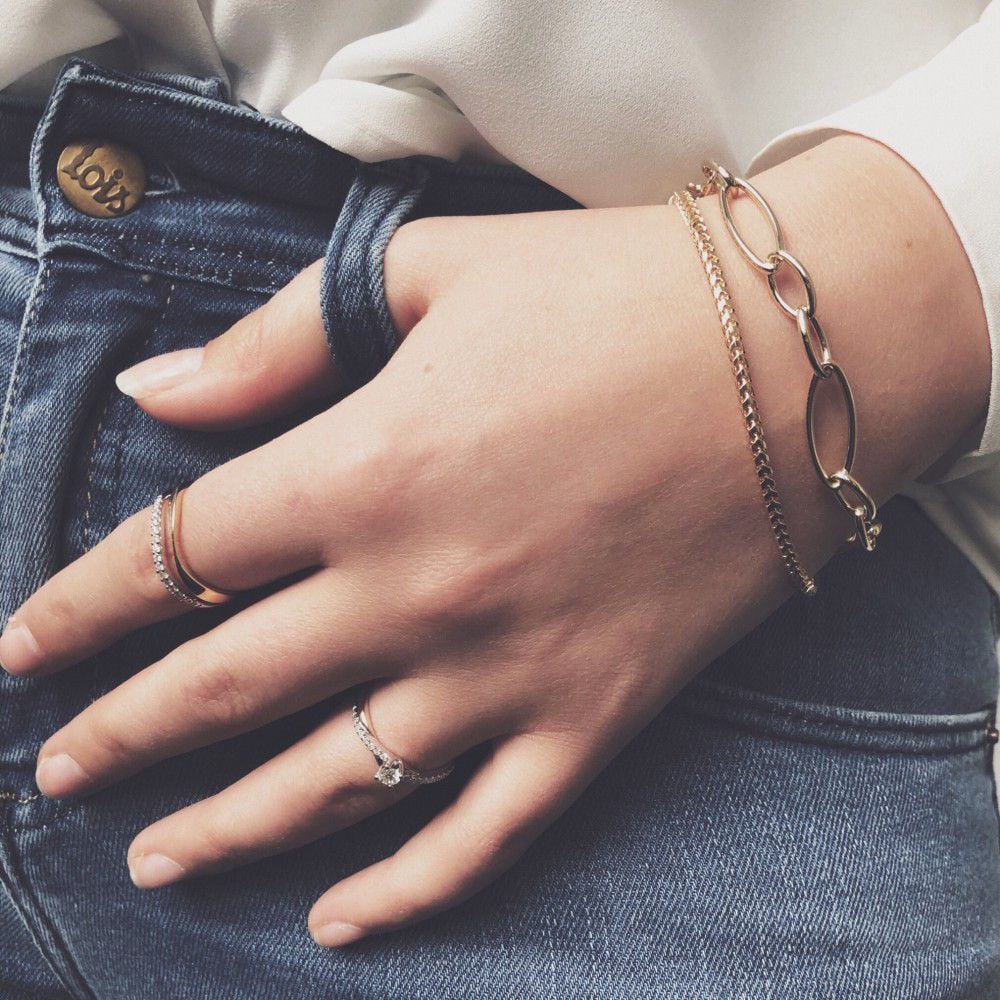 Bracciale a Catena in Oro Giallo con Chiusura di Lusso – Oro 14 Carati, 20 cm, Bracciale Elegante da Donna