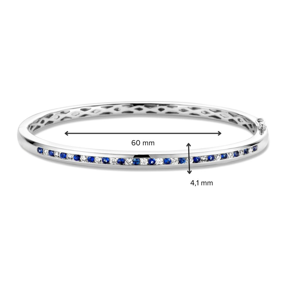 Bracciale rigido in oro bianco con brillante e zaffiro – 14 carati, diamante 0.47 crt, 60x51 mm