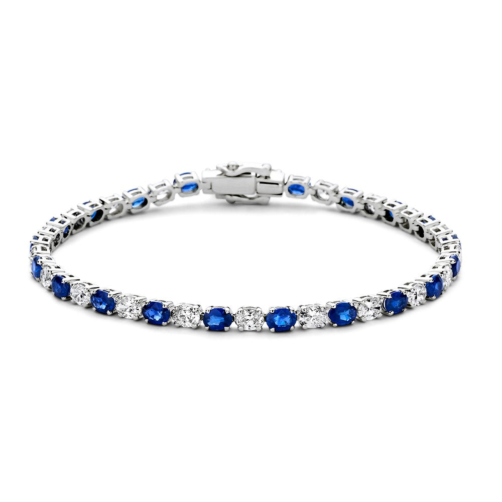 Bracciale in oro bianco di lusso con diamanti e zaffiri blu, 14 carati, 3,05 ct.
