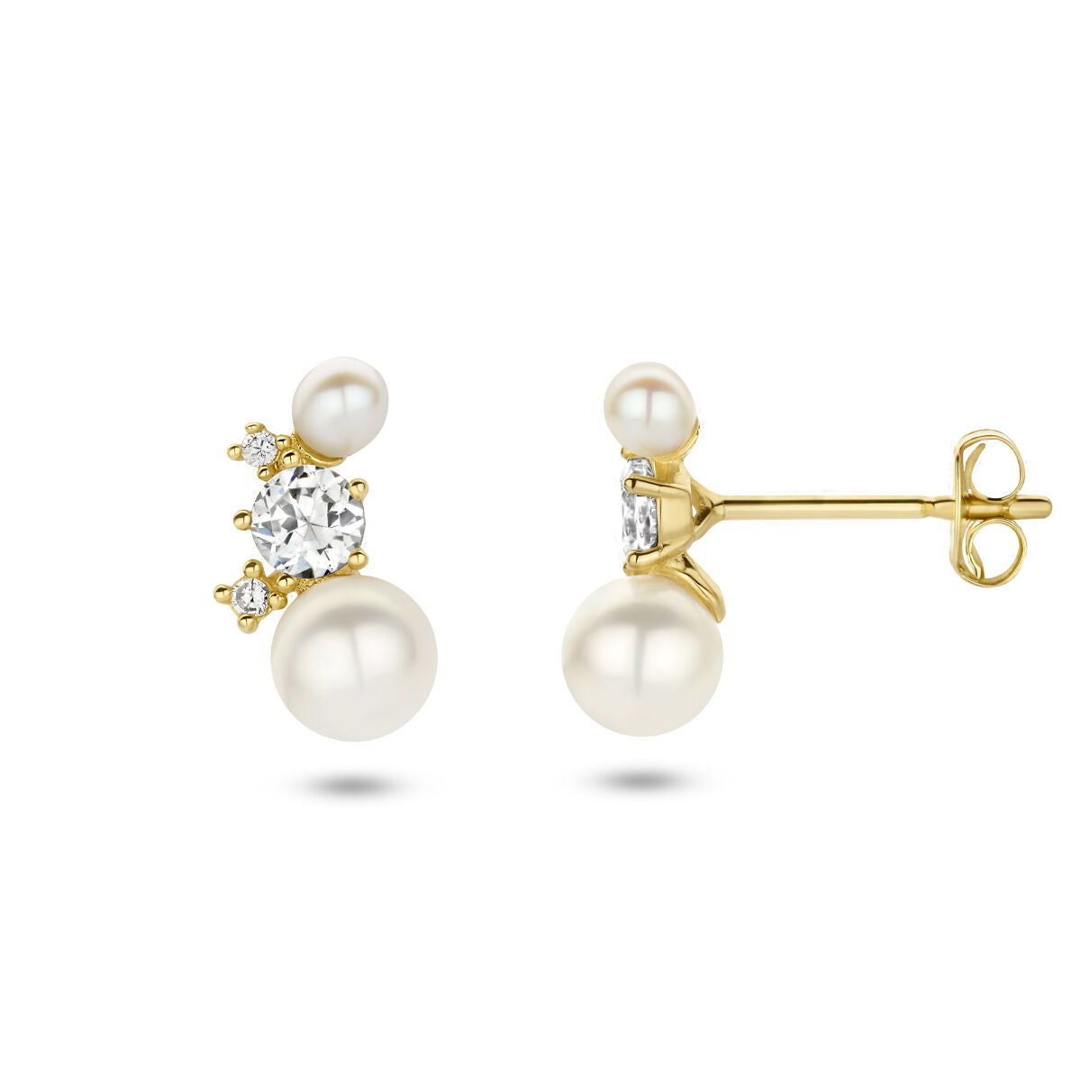 orecchini a bottone perla e zirconia 14K oro giallo