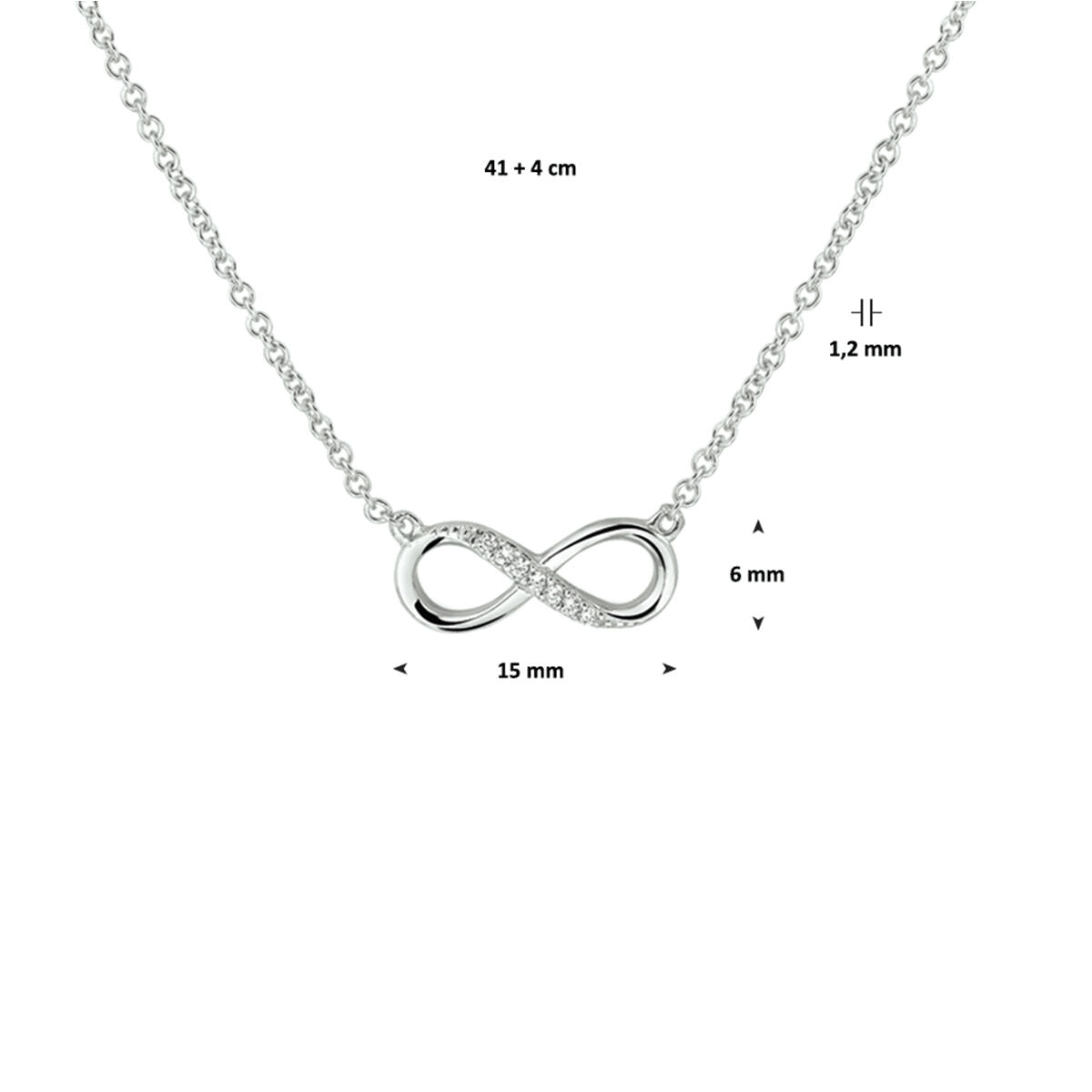 Collana infinity zirconia 41 + 4 cm argento rodiato