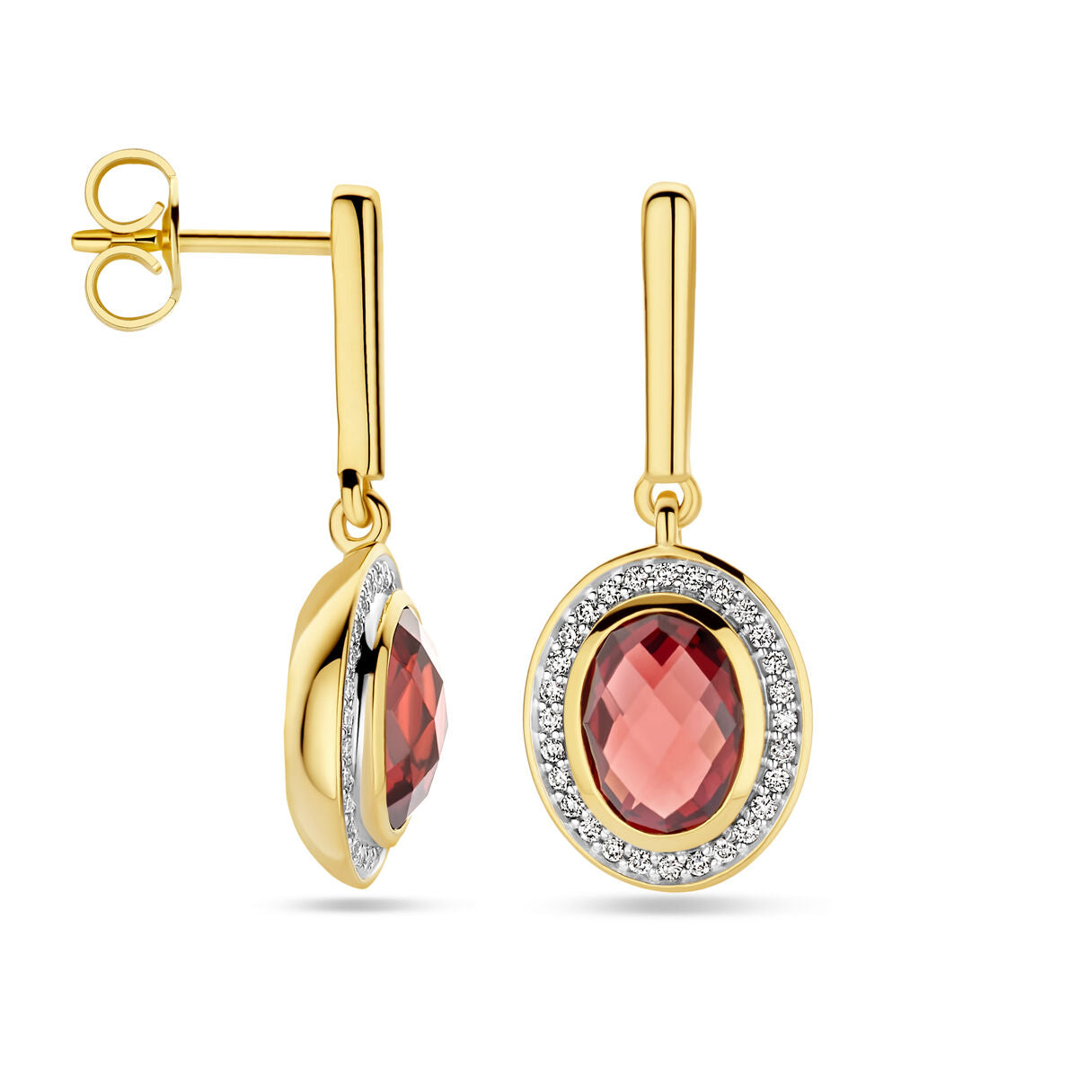 orecchini pendenti granato e diamante 0.18ct (2x 0.09ct) h si 14K oro giallo