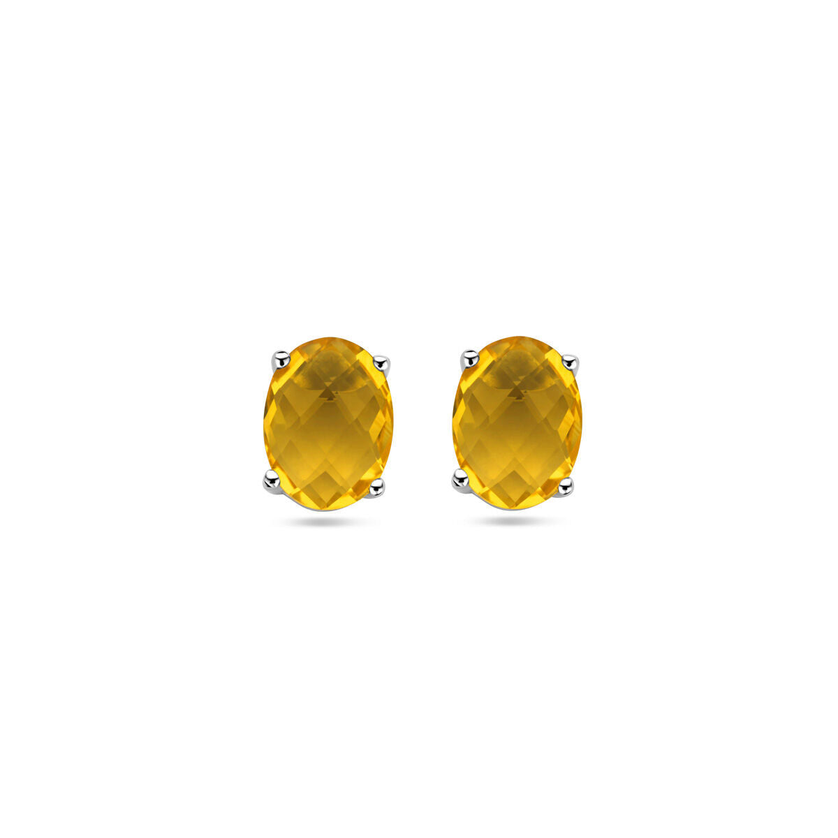 Orecchini in argento rodiato con pietre ovali di citrino giallo.