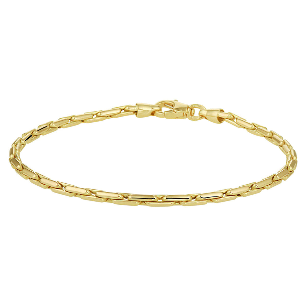 De Gouden armband dames cardano 14K van Van der Kooij Collectie is een dunne 14 karaat geelgouden schakelarmband met karabijnsluiting, afgebeeld op een effen witte achtergrond.