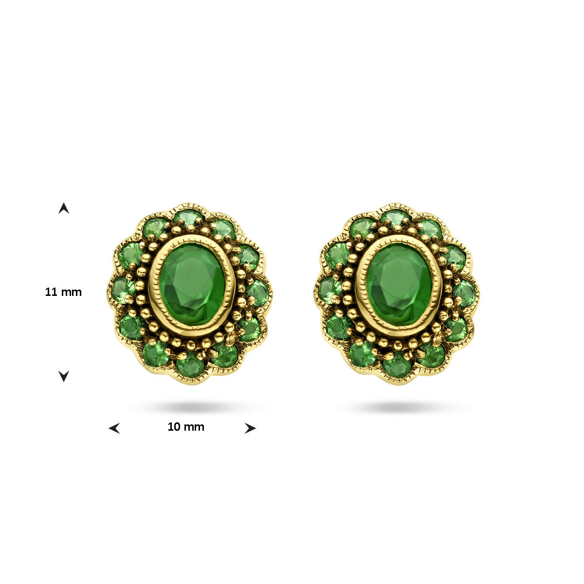 Orecchini a bottone smeraldo oro giallo 14K